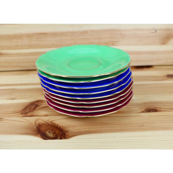 Vintage PT Bavaria Hutschenreuth Germany Tea Saucer Green Blue Red Gold Trim 9 - Picture 3 of 5